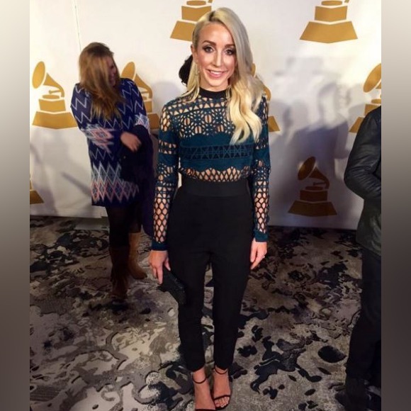 Self-Portrait Taylor Swift Lattice Lace Mock Neck Long Sleeve Jumpsuit - Picture 5 of 8